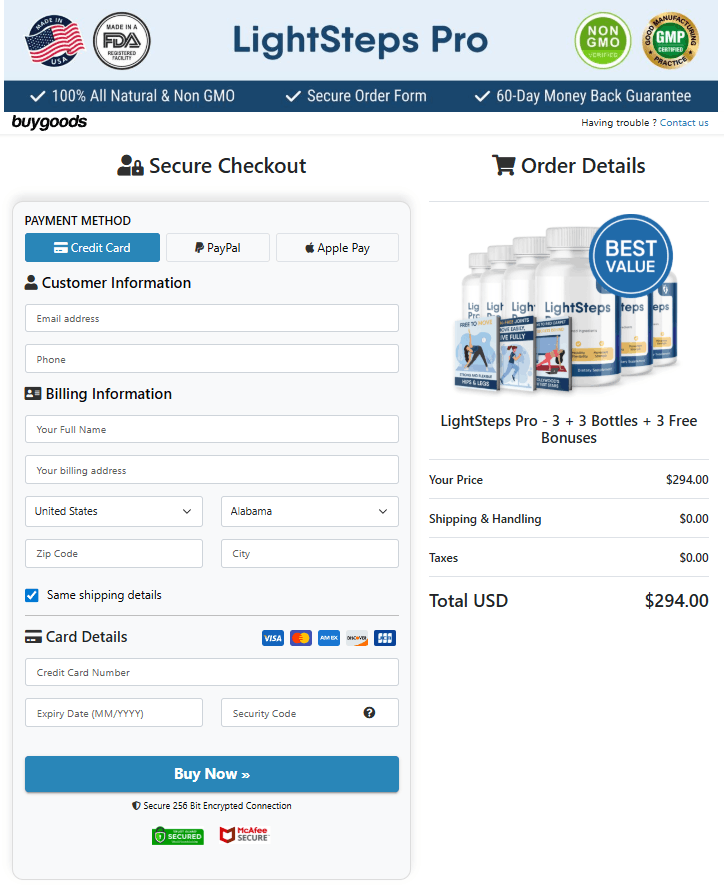LightSteps Pro order form